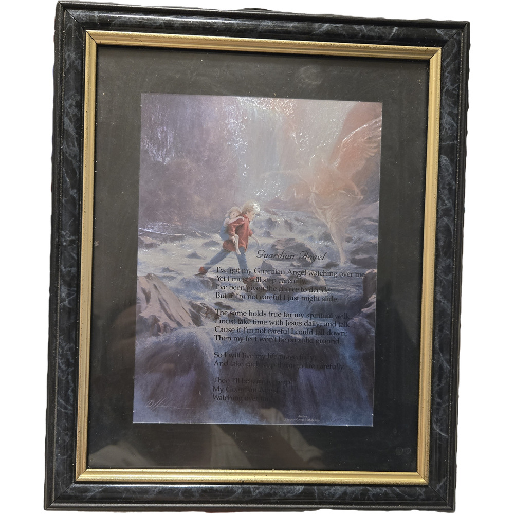 Guardian Angel Framed Prayer Art 10x12 Religious Shiny Nursery Decor Christian